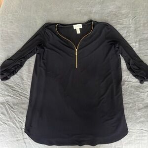 Joseph Ribkoff Navy Top with Gold Zip Detail